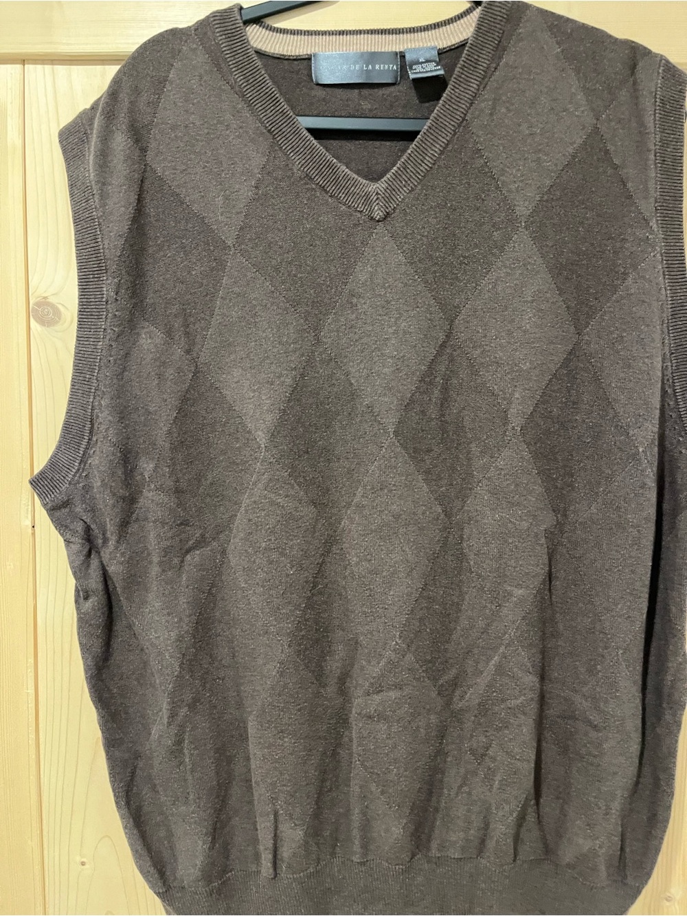 Oscar De La Renta Brown Argyle V-Neck Sweater Vest XL ⛳️